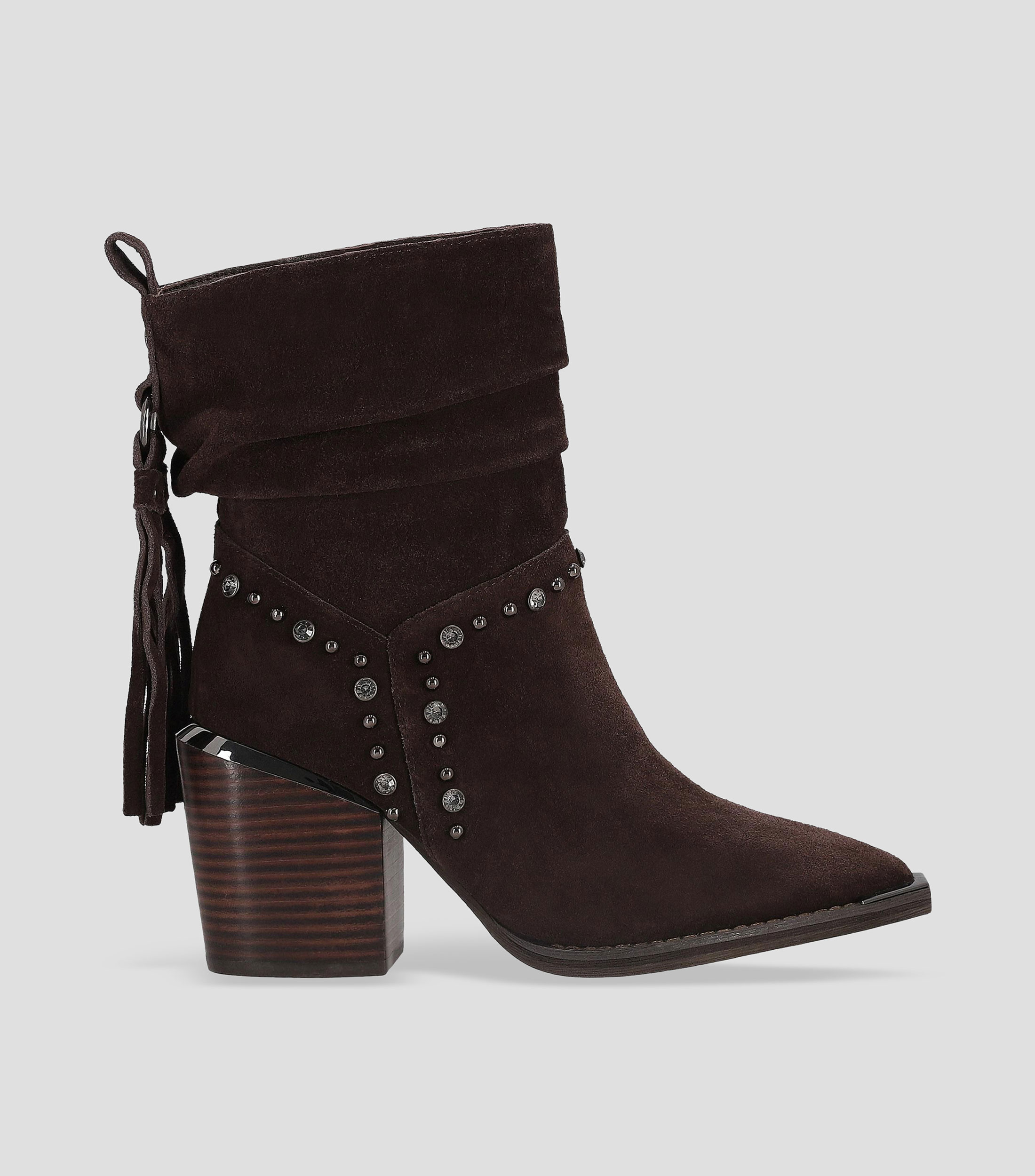 Botines de piel con tacón alto cuadrado Mujer